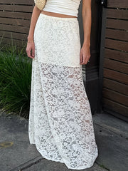 Elegant French Style Solid Color Lace Long Skirt