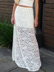 Elegant French Style Solid Color Lace Long Skirt