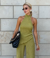 Street Daily Backless Ruched Halter Sleeveless Two Pieces