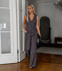 Retro Street Leopard Print Casual Vest and Trousers Two-Piece Set