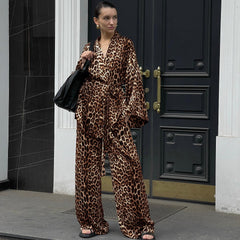 Leopard Print Long Sleeve Long Pants 2 Piece Set