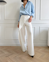 Asymmetrical White Casual High-Waisted Wide-Leg Pants