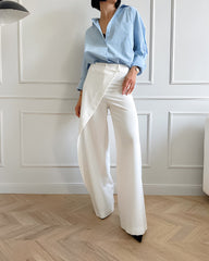 Asymmetrical White Casual High-Waisted Wide-Leg Pants