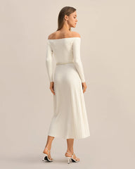 Off The Shoulder Long Sleeved Knitted Dress