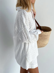 Long Sleeve Shirt Shorts Button Down 2 Piece