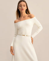 Off The Shoulder Long Sleeved Knitted Dress
