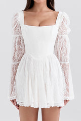 Lace Puff Sleeve Mini Dress