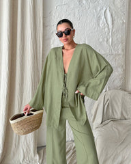 Tie-front Long Sleeve Shirt Suits