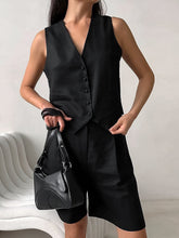 V Neck Vest Sleeveless Tops and Pockets Shorts Set