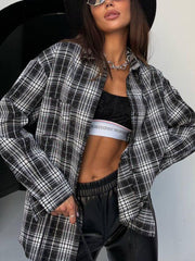 Stick-on Crystals Plaid Shirt Retro Black And White Plaid Shirt