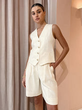 Cotton and Linen Sleeveless Vest Two Piece Suit