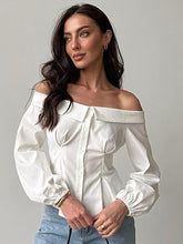White Button-up Off-shoulder Top