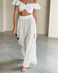 Cotton Ruffle Sleeve Slit Pants Suits