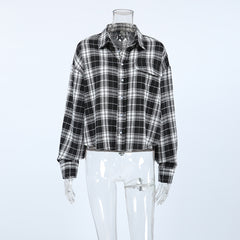 Long Sleeve Plaid Button Blouses