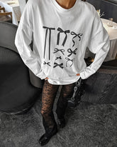 Pullover Bowknot Graffiti Printing T-shirt