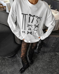 Pullover Bowknot Graffiti Printing T-shirt