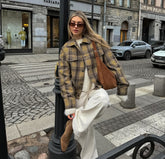 Warm Wool Plaid Gingham Coat