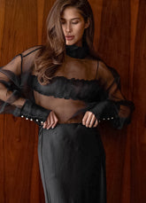 Sheer Mesh Puff Sleeve Shirt Top