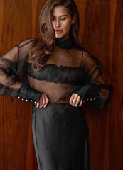 Sheer Mesh Puff Sleeve Shirt Top