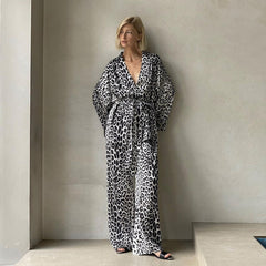 Leopard Print Long Sleeve Long Pants 2 Piece Set