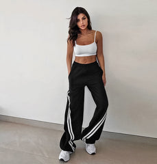 Drawstring Side Contrast Striped Pants