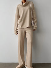 Turtleneck Solid Color Long Sleeve & Long Pants Casual Two-piece Set