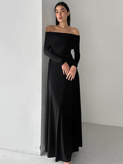 Knitted Off-neck Slim Fit High Waist Pullover Dress