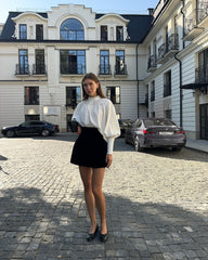 White Casual Puff Sleeve Shirt