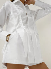 Lace-up Cotton Shirt Shorts Suit