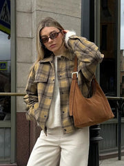 Warm Wool Plaid Gingham Coat