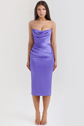 Strapless Corset Satin Midi Dress