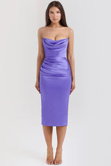Strapless Corset Satin  Midi Dress