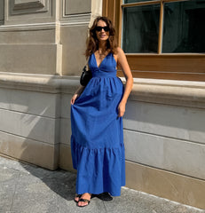 Blue V-Neck Maxi Dress