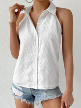 Sleeveless Jacquard Lapel Collar Tank Top
