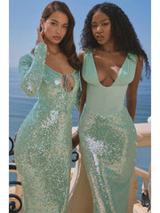 Sequin Plunge Neck Corset Midi Dress