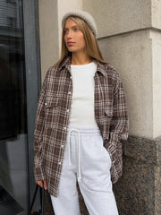 Vintage Double Pocket Plaid Striped Midi Shirt