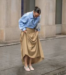 Pleated Maxi Skirt With High Waist And Lateral Zip