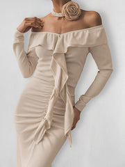 Khaki Velvet Sheath Fishtail Long Dress