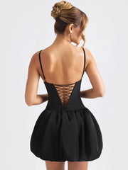 Lace-Up Bubble Hem Corset Micro Mini Dress