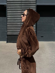 Drawstring Crop Velvet Hoodie & Pants