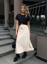 Solid Color Satin Long Skirts