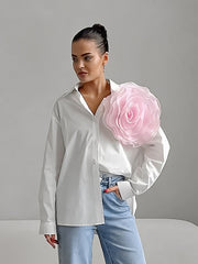 Simple Polo Collar Three Dimensional Floral All Matching Shirt