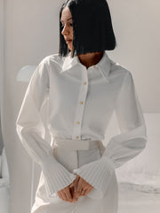 Bell Sleeve White Slim Fit Collared Shirt