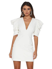 Plunge Mini Dress In White