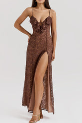 Metallic Lace Sleeveless Gown