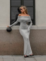 Chest Off-Shoulder Gathered Waist Bodycon Dress