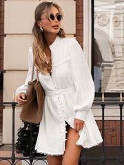 Tie-Tie Ruffle Long Sleeve Dress