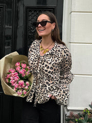 Leopard Print Shirt With Tie-Up Neck Bow