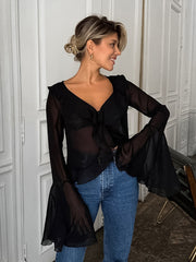 Chiffon Ruffle V-Neck Blouse