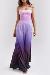 Ombre Print Lace Up Maxi Dress